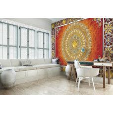 Fototapete mit einem goldenen Mandala, perfekt für das Büro.