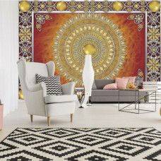 Fototapete mit einem goldenen Mandala im abstrakten Stil für das Wohnzimmer.