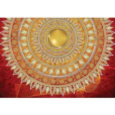 Mandala-Muster in Rot, von Indien inspiriert, dargestellt auf einer Fototapete für eine ruhige Atmosphäre.