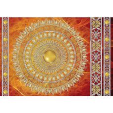 Rotes und goldenes Mandala-Muster in einer Fototapete, die indische Dekorationen und Kunst zusammenbringt.