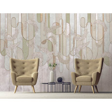 Eine stilvolle Vliestapete mit Marmor und Federn in einem zeitgenössischen Design, ideal für ein Wohnzimmer.