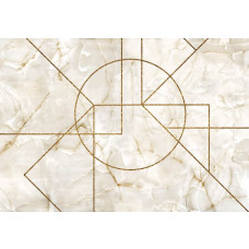 Goldene geometrische Formen heben sich auf einem Marmorhintergrund in dieser Fototapete schön ab, perfekt für einen industriellen Look.