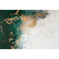 Fototapete aus grünem Marmor mit goldenen Akzenten, künstlerisch gestaltet in einem abstrakten und industriellen Stil.