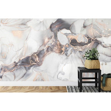 Eine Fototapete mit grauem Marmor mit goldenen Akzenten in einem Industriedesign in einer Küche.