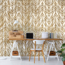 Eine Marmor-Fototapete mit raffinierten goldenen Akzenten, geeignet für ein Büro.