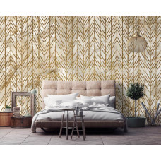 Eine luxuriöse Fototapete mit einer Marmorwand und goldenen Linien, ideal für ein Schlafzimmer.