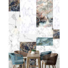 Eine Fototapete im industriellen Marmor-Mosaikstil, ideal für eine moderne Küche.