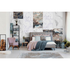 Eine elegante Vliestapete mit Marmor-Mosaikfliesen im industriellen Design, ideal fürs Schlafzimmer.