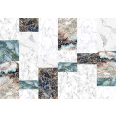 Mosaik aus Marmor und Fliesen kombiniert mit industriellen Elementen für eine moderne Optik.