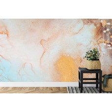 Eine Fototapete mit Marmorkunst in Gold und Rosa mit einem raffinierten Look in einer Küche.