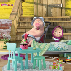 Eine Fototapete von Mascha und dem Bären für ein Spielzimmer mit Vliestapete.