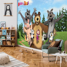 Eine Fototapete mit Mascha und dem Bären, die für das Spielzimmer geeignet ist.