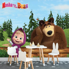Fototapete mit Mascha und dem Bären für Kinder, geeignet für Jungen- und Mädchenzimmer.