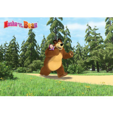 Fototapete mit Mascha und dem Bären, wo Mascha Abenteuer mit dem Bären erlebt.