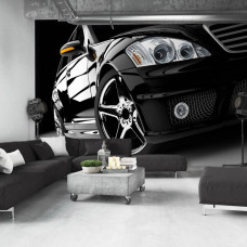 Fototapete mit einem schwarzen Mercedes-Benz für das Wohnzimmer.