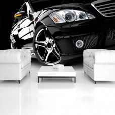 Fototapete mit einem schwarzen Mercedes-Benz für das Wohnzimmer.