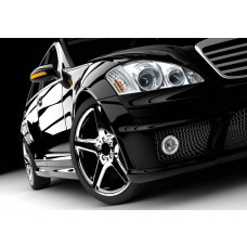 Fototapete mit einem schwarzen Mercedes-Benz, Oldtimer auf einer modernen Tapete.