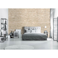 Eine Fototapete mit Ziegelmauerwerk im Industriedesign, ideal für ein Schlafzimmer.