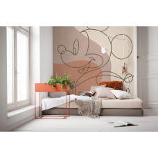 Eine Fototapete mit einer Strichzeichnung von Mickey Mouse in einem minimalistischen Disney-Design, ideal für ein Kinderzimmer.
