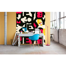 Eine Fototapete mit einem farbenfrohen und verspielten Mickey Mouse Design im Disney-Stil, perfekt für ein Kinderzimmer.