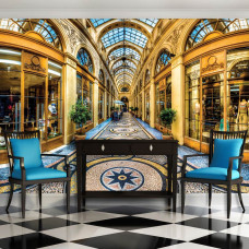 Eine Fototapete mit goldenen Details und der Stadt Mailand, perfekt für eine Küche.