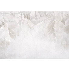 Fotobehang met een minimalistisch botanisch design van fijne bladeren in neutrale en natuurlijke tinten.