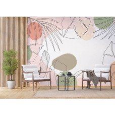 Eine Fototapete mit minimalistischem Design in sanften Pastellfarben in einem Geschäftsraum.