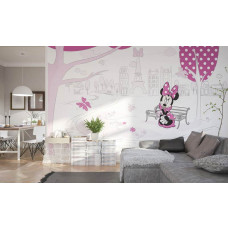 Eine Disney-Fototapete mit Minnie Mouse in Paris für das Kinderzimmer.