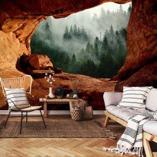 Fototapete Nebelwald aus einer Höhle im warmen Wohnzimmer.
