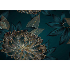 Eine Fototapete eines modernen Luxusdesigns mit Chrysanthemen und Blättern.