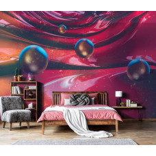 Eine farbenfrohe Fototapete eines modernen Gemäldes mit 3D-Effekt für das Schlafzimmer.