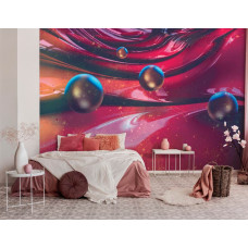 Eine Fototapete eines farbenfrohen modernen Kunstwerks, geeignet für das Schlafzimmer.