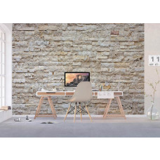 Fototapete mit einer modernen Backsteinwand in einem stilvollen Büro.