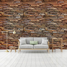 Eine Fototapete von einer modernen Steinwand im industriellen Stil im Wohnzimmer.