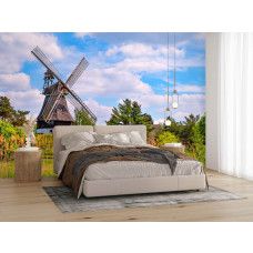 Fototapete Mühle im Frühling im Schlafzimmer mit ruhiger und ländlicher Atmosphäre.