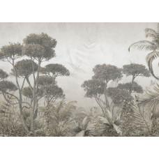 Ein Fototapete mit einem monochromen Dschungel, bei dem detaillierte Schwarz-Weiß-Blätter und tropische Pflanzen einen stilvollen und modernen Effekt erzeugen.