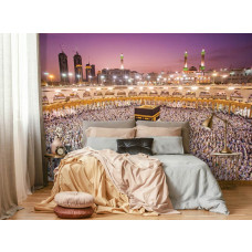 Eine Fototapete von muslimischen Pilgern um die Kaaba im Vliestapetenstil für ein Schlafzimmer.