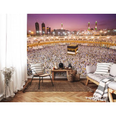 Eine Fototapete von muslimischen Pilgern um die Kaaba in einer spirituellen Atmosphäre.