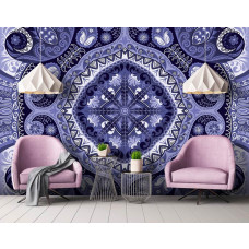 Eine Fototapete mit einem lila abstrakten Mzaļek mit geometrischen Formen.