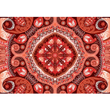 Rotes Mosaikmuster mit abstrakten Formen, Fototapete für einen verspielten und zeitgenössischen Look.