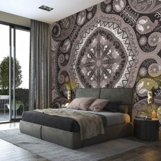 Eine Fototapete mit abstraktem schwarz-weißem Mzaļek-Muster.