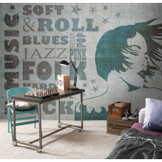 Eine Fototapete mit einer Musiktafel für ein Wohnzimmer.