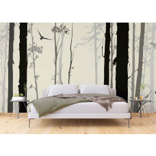 Eine mystische Wald-Fototapete in einem Schlafzimmer mit Airtex-Vliestapete, umgeben von der Magie der Natur.