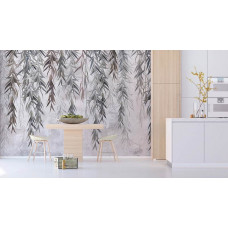 Fototapete Natur trifft Industrial mit Hängepflanzen in der Küche, wo industrielle Hintergründe und grüne Pflanzen eine einzigartige Atmosphäre schaffen.