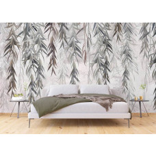 Fototapete Natur trifft Industrial mit Hängepflanzen im Schlafzimmer, eine Kombination aus natürlichen Elementen und industriellen Akzenten für eine moderne Raumwirkung.