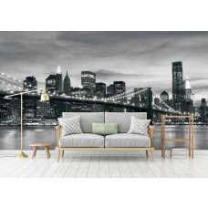 Eine Fototapete der ikonischen New Yorker Brücke im urbanen Stil, für einen modernen und coolen Look. Dieses Design bringt ein urbanes Gefühl ins Wohnzimmer.