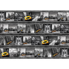 Fototapete eines New Yorker Filmstreifens mit der Freiheitsstatue und einem gelben Taxi.