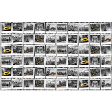 Fototapete mit einer Fotocollage aus New York, mit Fotos der Freiheitsstatue und einem gelben Taxi.