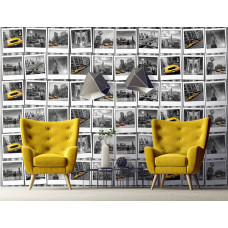 Eine Fototapete von New York mit einer Fotocollage der Freiheitsstatue und Taxis für einen amerikanischen Touch.