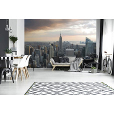 Eine New Yorker Skyline Fototapete mit hohen Wolkenkratzern und Wohngebäuden.